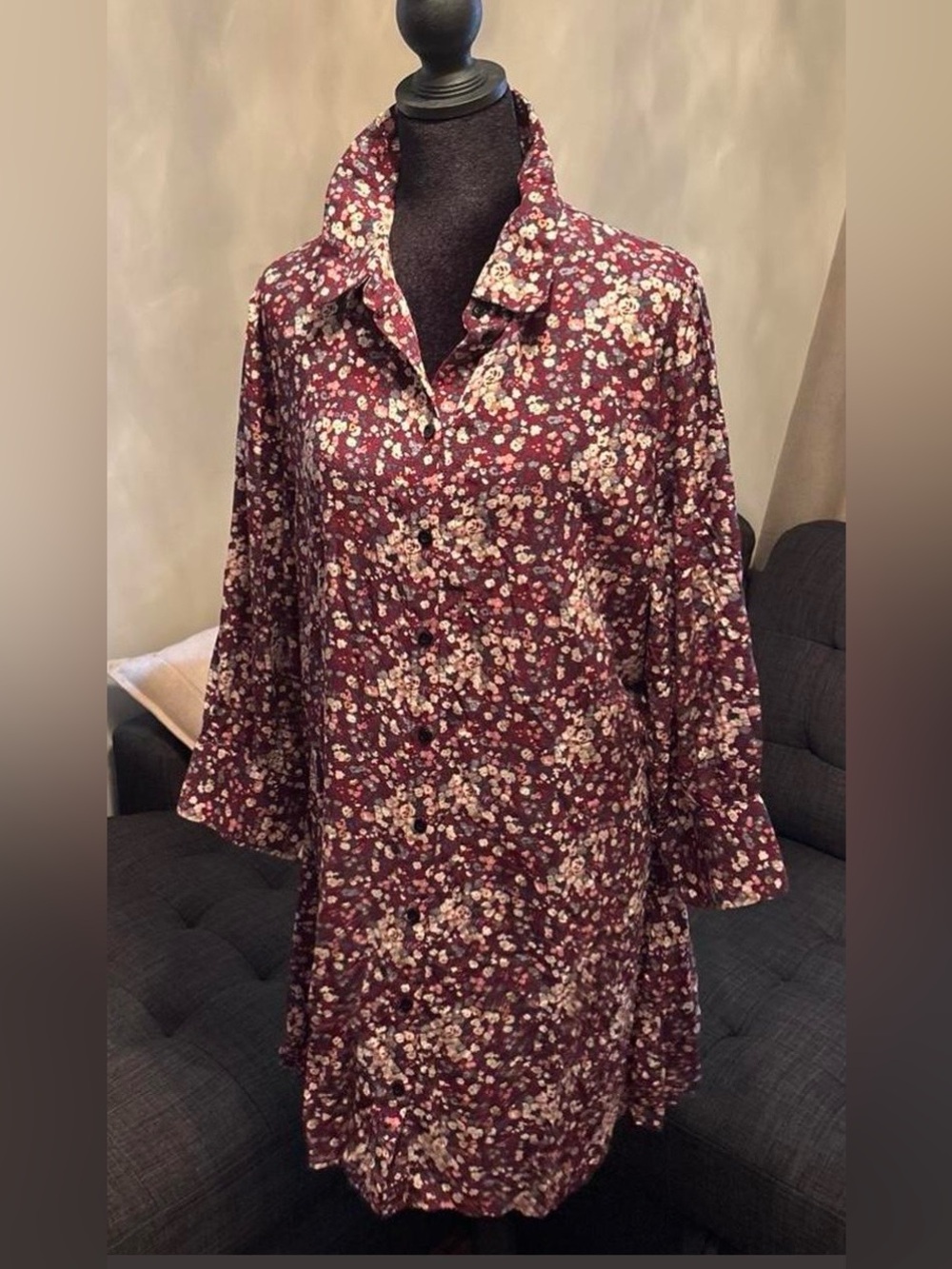 NATURAL LIFE Twiggy Ditsy Print Floral Long-Sleeve Button Front Dress